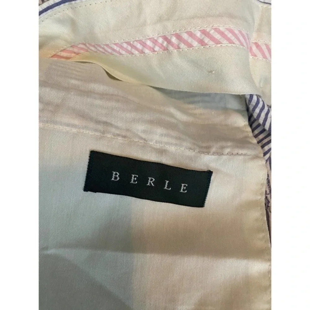Berle Blue White‎ Seersucker Pants Pleated Cuffed 36R Cotton 29” inseam